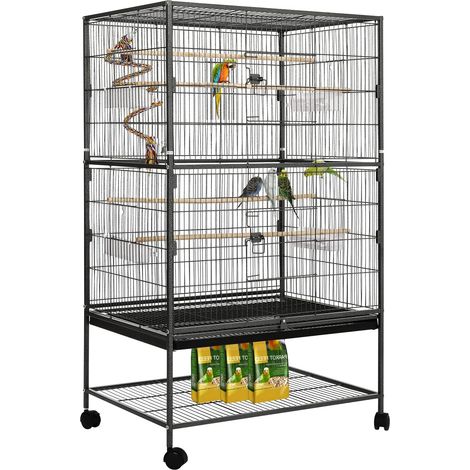 LIFERUN Gabbia Pappagalli, Gabbia per Uccelli con 4 ruote, Voliera per Pappagalli, con ciotola per Mangiatoia, Giocattolo a Gabbia, Altalena per Uccelli con 2 ante, 132 x 78 x 52 cm (1/5)