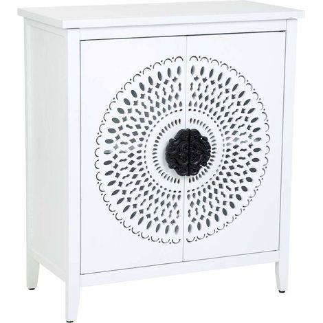 Buffet bas blanc contemporain deux portes métal ajouré - blanc ajouré poignée noire (1/5)