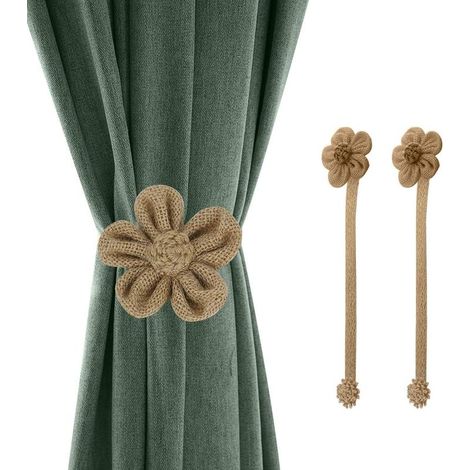 Magnetic window curtain ties, 2 simple and elegant pieces, decorative sunflower, knitted cord, drapery holder, curtain tieback accessories for home office decoration (1/5)