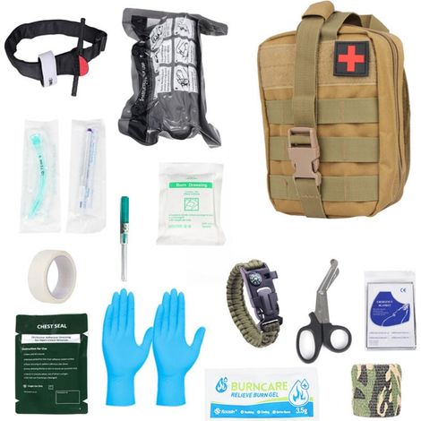 Trousse d'urgence extérieure trousse de premiers secours individuelle trousse de sauvetage portable kit de protection de sauvetage tactique, ensemble de 16 pièces