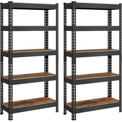 Lot de 2 Rayonnages Étagère pour Charges Lourdes, 5 Niveaux, 150 x 75 x 30 cm, Capacité de Charge 875 kg, Marron Rustique (1/5)