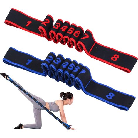 Lot de 2 sangles yoga étirement, multi-boucles, élastiques, rouge jaune, 90x4 cm, fitness (1/5)
