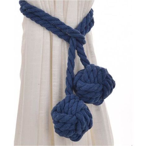 Embrasse à Rideaux - MISSMAO - Pompon Tricot - Bleu Royal - Corde de Coton - Longueur 70cm