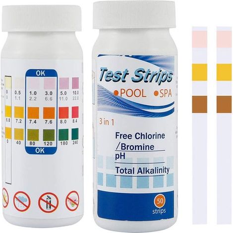 Bandelettes de test piscine 3 en 1 – 100 pièces – Testeur piscine pour chlore pH et alcalinité – Bandelettes d’analyse faciles et rapides – Pour piscine spa (1/5)