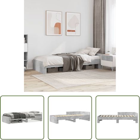 The Living Store Cadre de lit sans matelas gris béton 90x190cm bois d'ingénierie - Cadre De Lit - Lit Enfant - Lit Bébé - Lit En Bois - Sommier À Lattes (1/5)