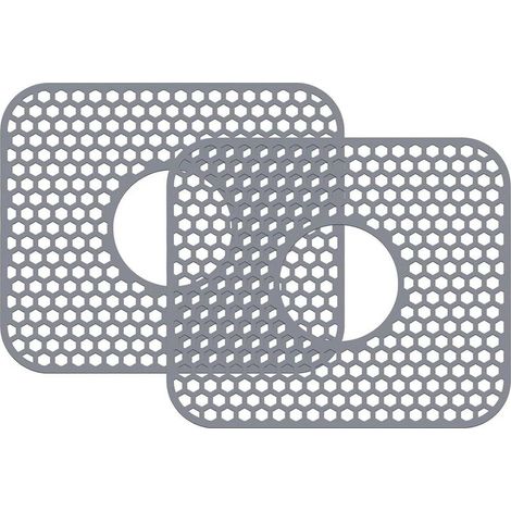 Tapis de protection en silicone pour évier, 34,3 x 29,5 cm, égouttoir à vaisselle, protège l'évier des taches, des rayures(2 pièces, gris) (1/4)