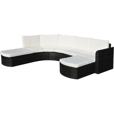 4-tlg. Garten-Lounge-Set mit Auflagen Poly Rattan Schwarz