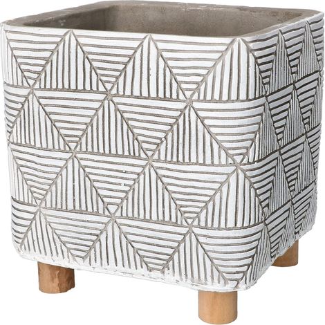 KOTARBAU Pot de fleurs en béton - 14 cm - Pour plantes - En béton décoratif - Support en bois (1/5)