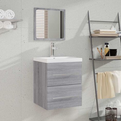 Armoire de salle de bain - Meuble de rangement Style Contemporain avec miroir Sonoma gris 41x38,5x48 cm BV368435 - BonneVie (1/5)