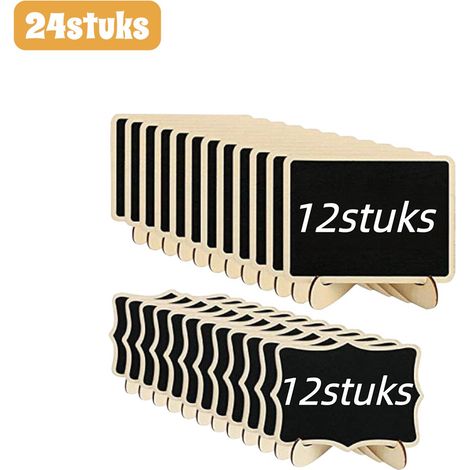 Lot de 24 tableaux d'affichage en bois - Mini tableau noir en bois - Rectangulaire - Avec coins - Tableau de bureau - 10 x 7,5 cm - Noir (1/5)