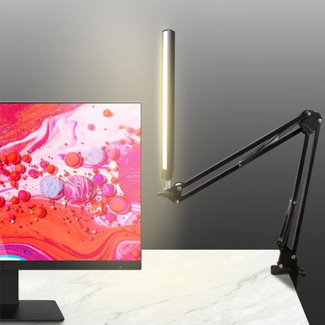 Faltbare LED-Schreibtischlampe mit langem Arm, Augenschutz, USB-Leselampe mit Klemme, 12 W, schwarz (1/5)