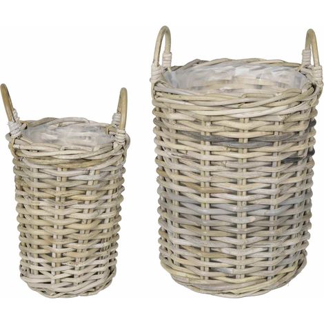 vidaXL Cesta de Plantas GENDT 2 uds. Gris natural Ratán Kubu (1/2)