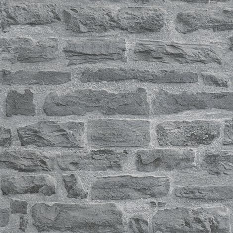 Papier Peint imitation "Mur de Pierres avec joint grisé" Gris clair 10mx 0.53 m (1/5)