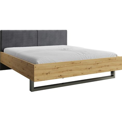 Bettgestell 160x200 cm mit gepolstertem Kopfteil modern in grau mit Eiche RAGUSA-166 (1/5)