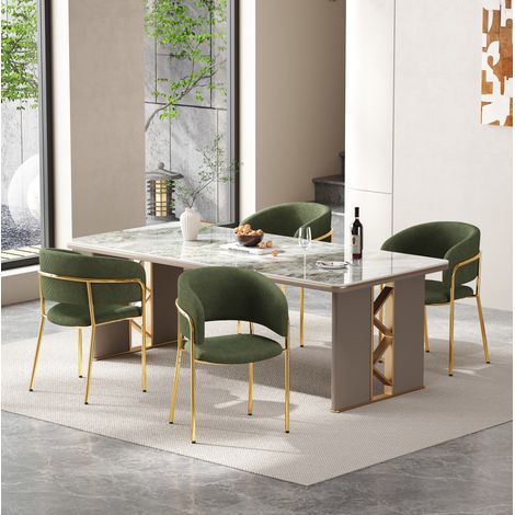 Lot de 4 chaises de salle à manger en velours côtelé vert, dossier ergonomique, pieds inclinés réglables, style minimaliste pour salon et bureau CHICFURN (1/5)