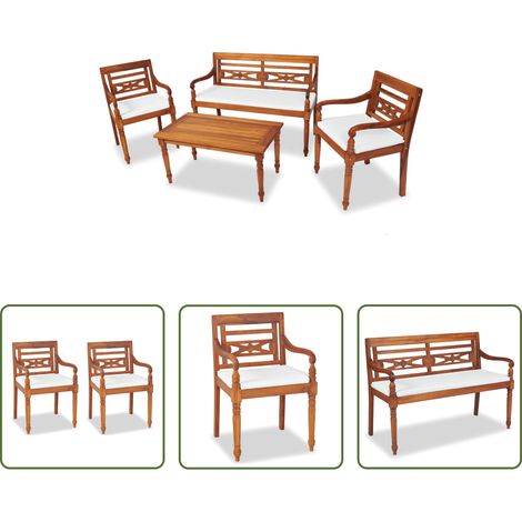 vidaXL Gartenbank -  4-tlg. Garten-Lounge-Set mit Auflagen Massivholz Teak (1/5)