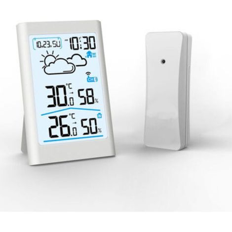 Innen- und Außentemperatur- und Feuchtigkeitsmesser, drahtlose Wetterstation, großes LCD-Display, Wettervorhersage, elektronischer Wecker