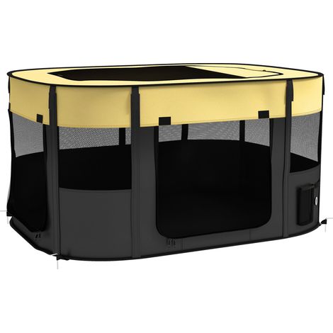 Foldable Dog Pen with Storage Bag for Indoor/Outdoor Use, Portable Pet playpen, with Ground Stakes - Yellow