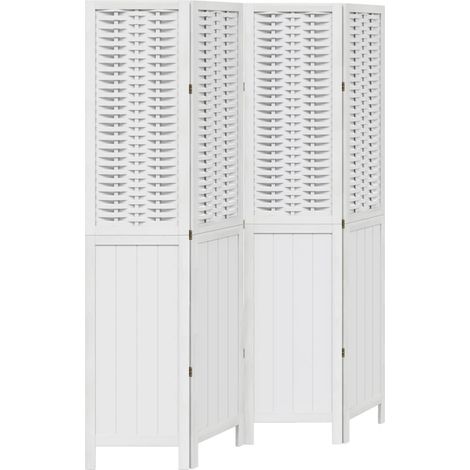 Room Divider 4 Panels White Solid Wood Paulownia vidaXL
