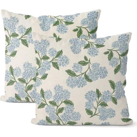 Housse De Coussin - Lin - Motif Hortensia - 50x50 Cm - Pour Canapé Salon Extérieur - Lot De 2 (1/5)