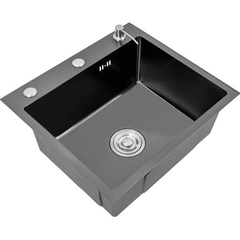Évier de cuisine, design encastré, réduction du bruit, noir (1/2)