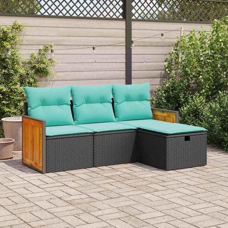 vidaXL 4 Piece Garden Sofa Set with Cushions Black Poly Rattan (1/5)