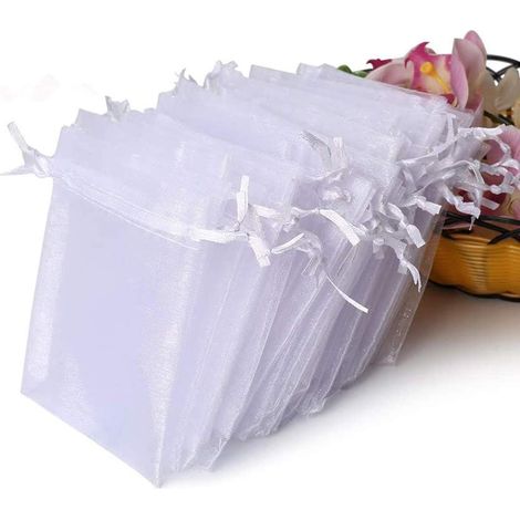 Petits sachets à cordon en organza blanc 79 cm emballage pour cadeaux bijoux et confiseries 11 unités (1/4)