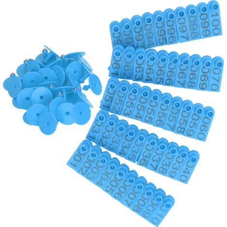 100 jeux de boucles auriculaires numérotées pour bovins (vaches, porcs, moutons), identification précise, bleues (1/5)
