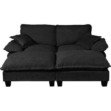 Modulares Ecksofa aus Chenille mit 2 beweglichen Ottomanen und 2 Kissen 194x151x90 cm Schwarz (1/5)