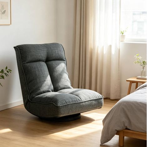Poltrona da pavimento girevole grigia, schienale reclinabile 5 posizioni, portata 120 kg OKMYHOME (1/5)