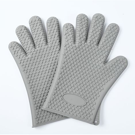 Gants en silicone, résistants aux hautes températures, isolants thermiques, anti-brûlures, imperméables, antidérapants, gants à cinq doigts pour four à micro-ondes/four traditionnel (une paire) (1/4)