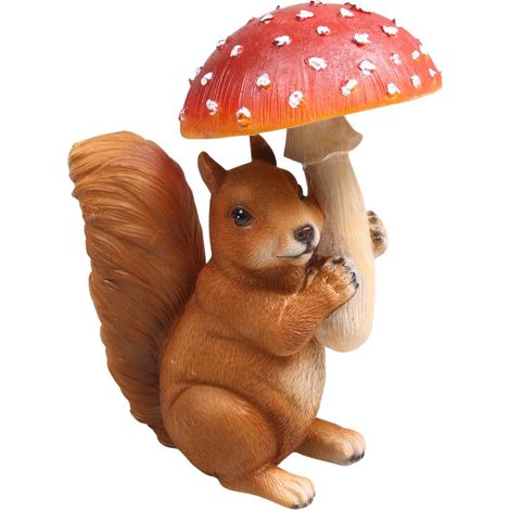 Ecureuil en résine avec champignon 15 x 11 x 21 cm