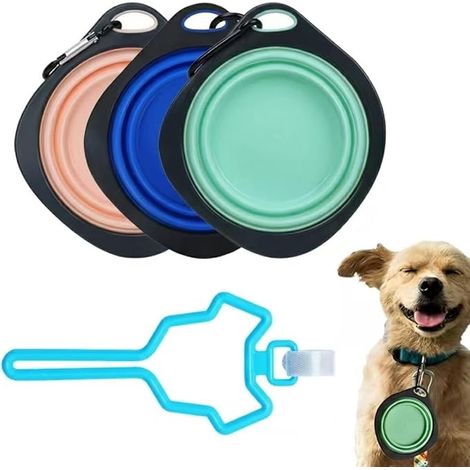 gamelles pliables pour chien avec porte-sac à déjections, vert, bleu rouge, portables eau nourriture, idéales promenades voyages votre (1/2)