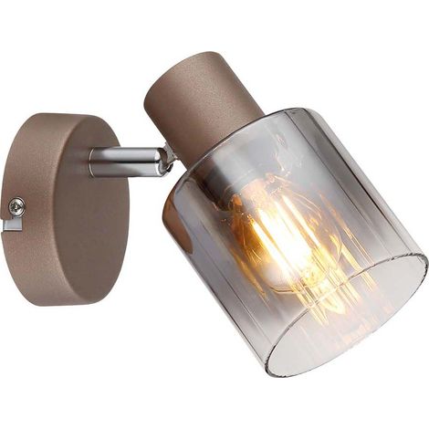 Wandleuchte Wandlampe Flurleuchte Metall kaffeefarben Glas rauchfarben H 12,5 cm