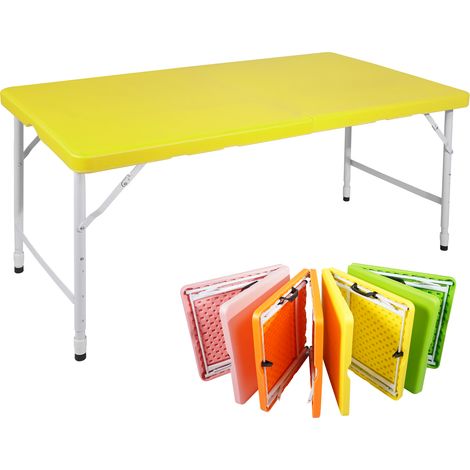 Table pliante 125x61x74cm ,Réglable en hauteur,pour les pique-niques et les fêtes ,Jaune (1/5)