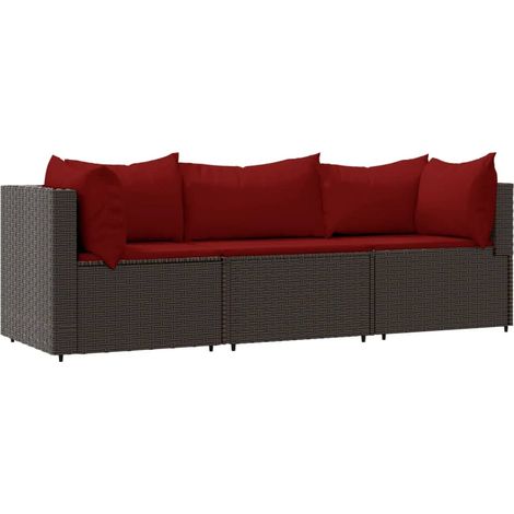 Salon de jardin 3 pcs avec coussins marron résine tressée (1/5)
