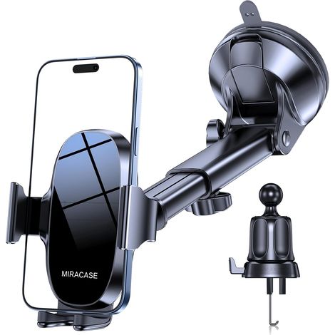 miracase Support Telephone Voiture, Porte Téléphone Voiture Grille Universel Ventouse Réglable Support et Un Bouton de libération Compatible avec iPhone, Samsung, Huawei