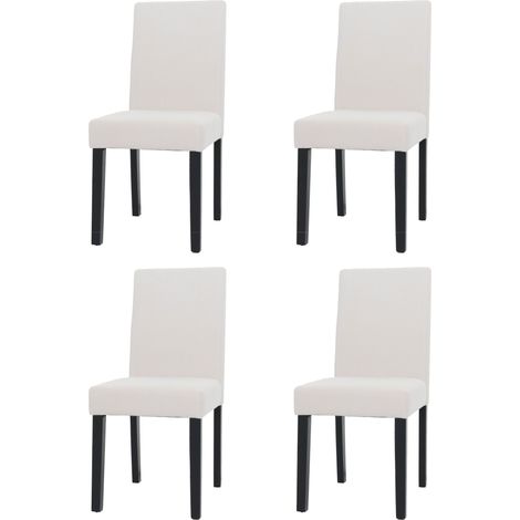 Lot de 4 chaises de salle à manger Littau, chaise de cuisine à dossier haut, tissu/textile Velours bois crème, pieds f (1/5)