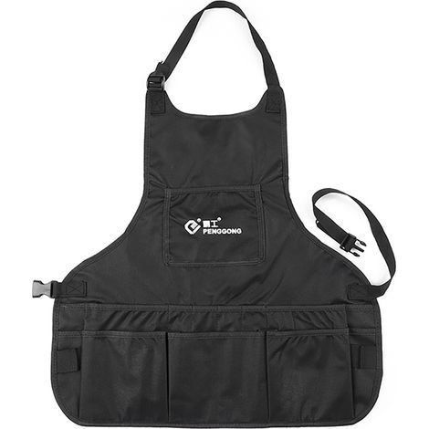 Unisex garden work bag, apron tool bag, multiple tool pockets, suitable for mechanical maintenance, garden pruning, sanitation and green cleaning, black (1/5)