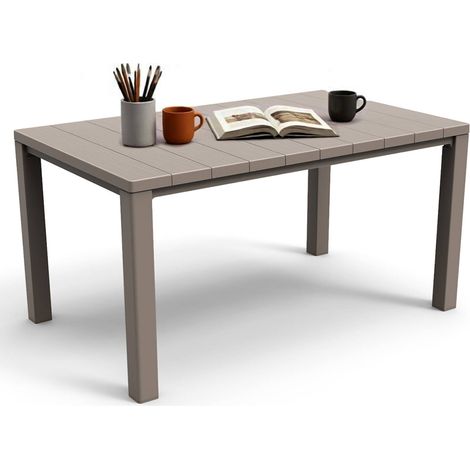 Dmora - Tavolo da esterno Quiliano, Base per picnic, Piano da pranzo da giardino, Banco outdoor multiuso, 147x90 h75 cm, Tortora