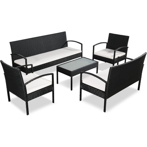Set Divani da Giardino 5 pz con Cuscini in Polyrattan Nero vidaXL (1/5)