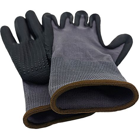 Gants de chantier noirs épais et antidérapants en nylon spandex nitrile 15 aiguilles, taille L (1/3)