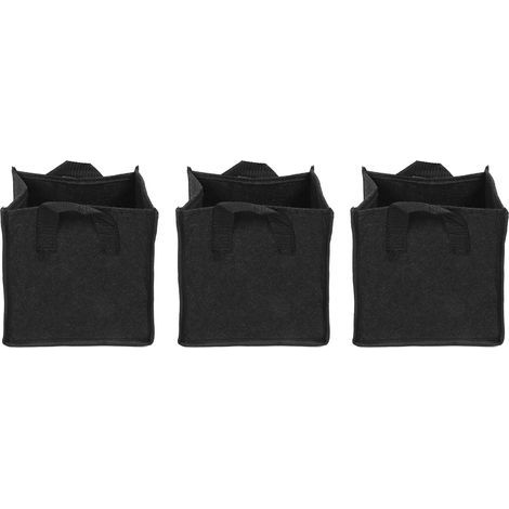 3-teiliger Pflanzsack mit Griffen, schwarzer quadratischer Filz-Garten- und Gemüseanbaubehälter, 19,5 x 19,5 x 20 cm (1/5)