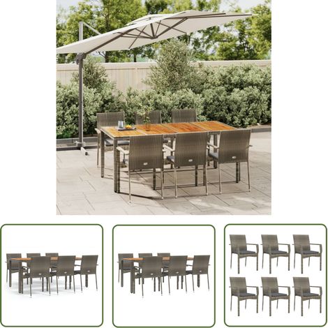 The Living Store Ensemble à manger jardin et coussins 7 pcs gris rotin - Salon De Jardin - Mobilier De Jardin - Set Repas Extérieur - Table Et Chaises - Cuisine Extérieure (1/5)
