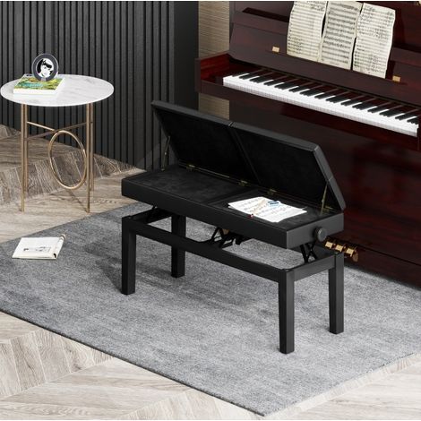 Banco de piano con almacenaje, altura regulable 105 x 37 x 48-58 cm, polipiel negra HAVRYA (1/5)