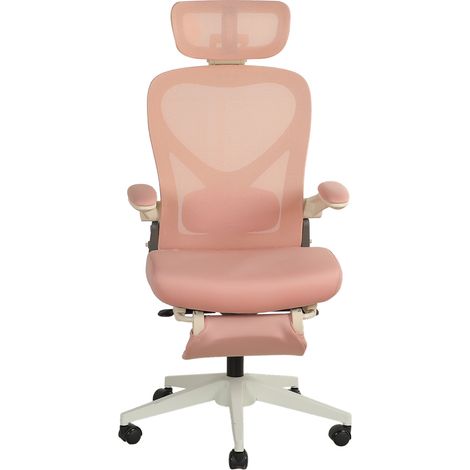 Silla de oficina ergonómica plegable rosa con reposacabezas 3D, soporte lumbar y reposapiés (1/5)