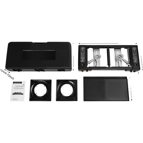 Réchaud à gaz, design portable, double brûleur, noir (1/2)