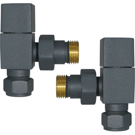 Angled Anthracite Manual Valves 15mm Pair for Bathroom Heated Towel Rail Radiator (1/3)
