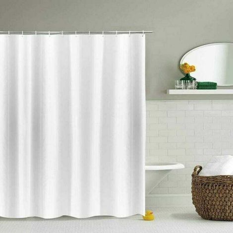 Duschvorhang, 180 cm hoch, aus cremefarbenem, gestreiftem Polyestersatin, mit beschwertem und wasserdichtem Saum, 150 cm breit x 180 cm hoch (1/4)