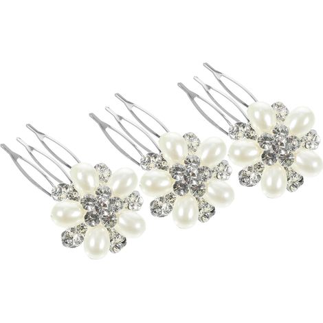 3-Piece Bridal Hair Comb Set, White Metal and Crystals (1/5)